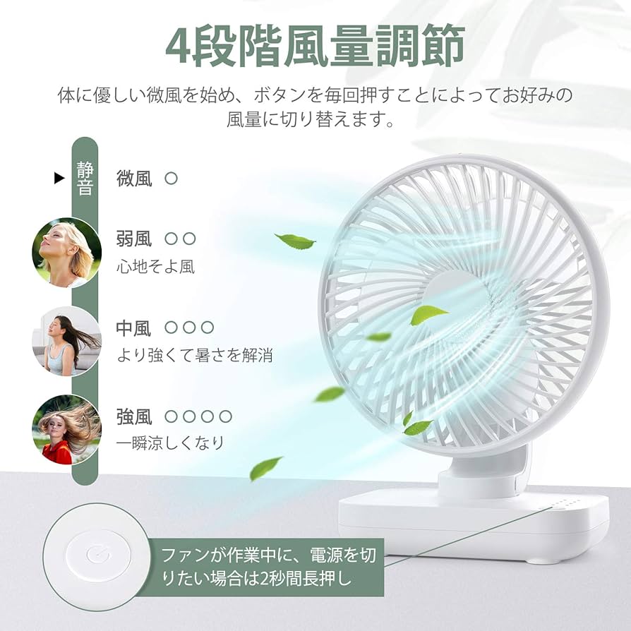 Amazon | SOSU 卓上扇風機 小型 静音 4000mAhバッテリー内蔵 12